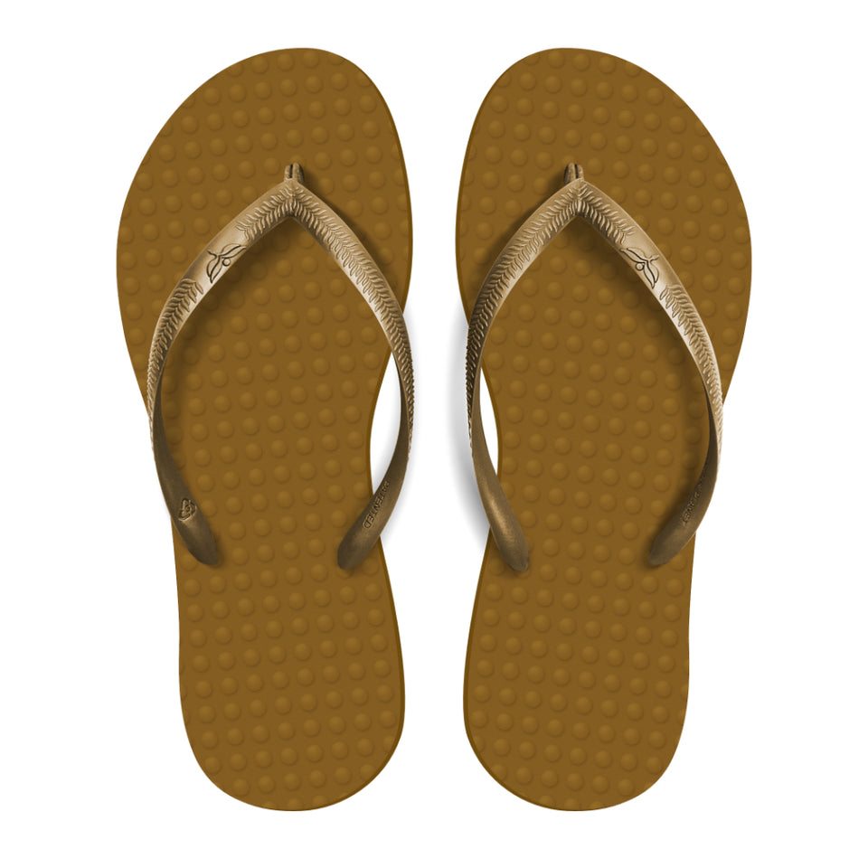 Women's Sustainable Flip Flops Capucino Sole with Golden Straps