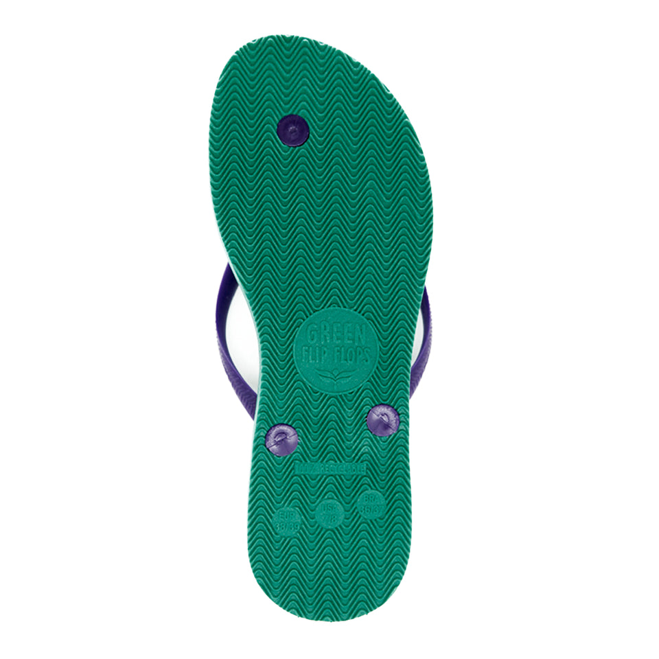 Women's Sustainable Flip Flops Emerald with Purple Straps