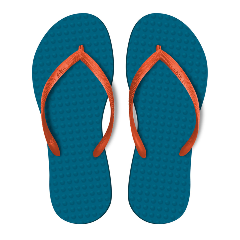 Women's Sustainable Flip Flops Navy with Orange Straps