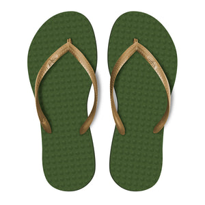 Women's Sustainable Flip Flops Army Green with Golden Straps