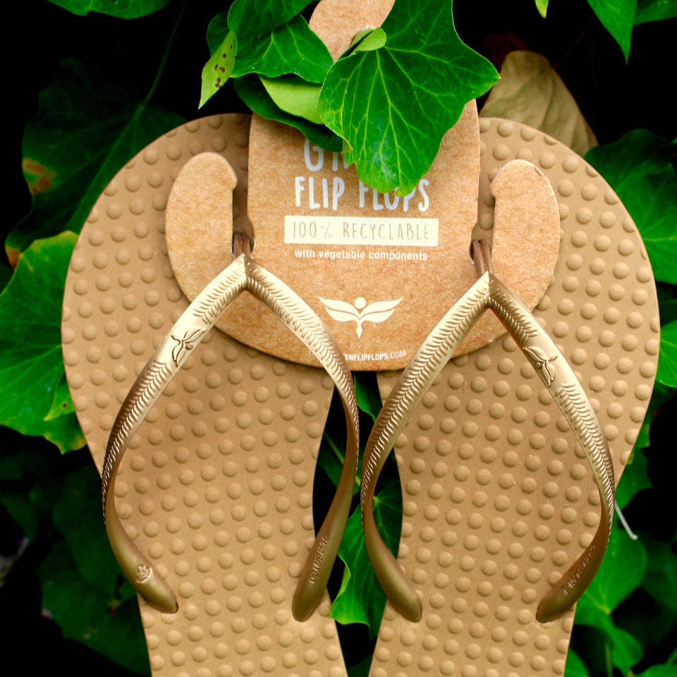 Women's Sustainable Flip Flops Capucino Sole with Golden Straps