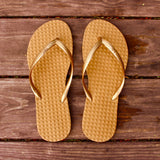 Women's Sustainable Flip Flops Capucino Sole with Golden Straps