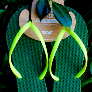 Women's Sustainable Flip Flops Army Green With Lemon Straps