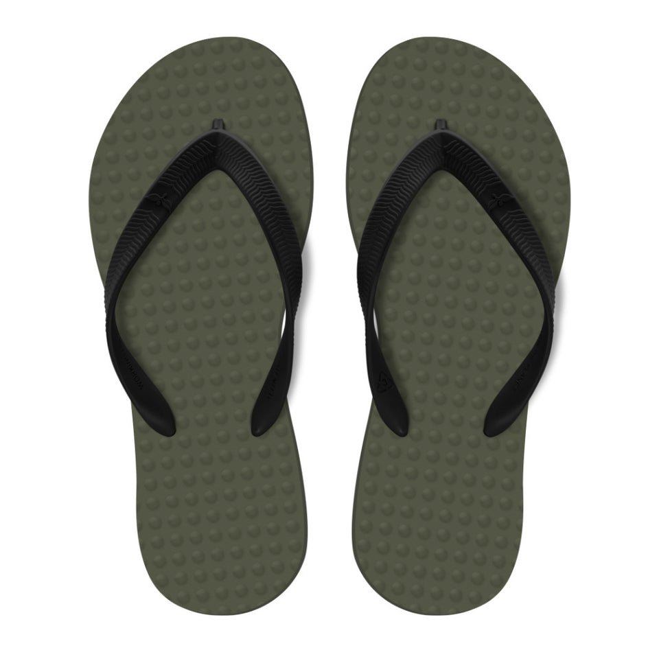 Men's Sustainable Flip Flops Military Green with Black Straps