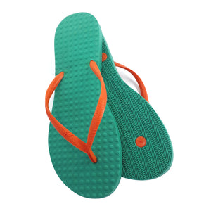 Women's Sustainable Flip Flops Emerald with Orange Straps