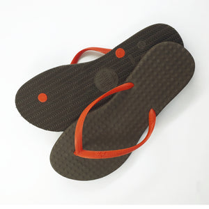 Women's Sustainable Flip Flops Brown with Orange Straps