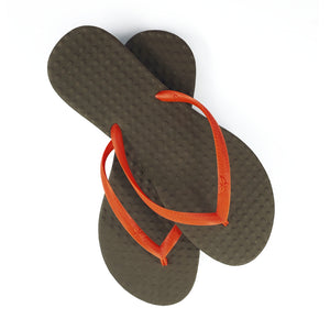 Women's Sustainable Flip Flops Brown with Orange Straps