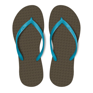 Women's Sustainable Flip Flops Brown with Turquoise Straps