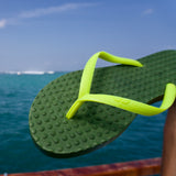 Women's Sustainable Flip Flops Army Green With Lemon Straps