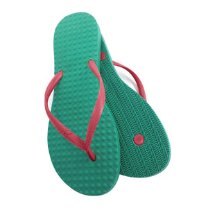 Women's Sustainable Flip Flops Emerald with Watermelon Straps