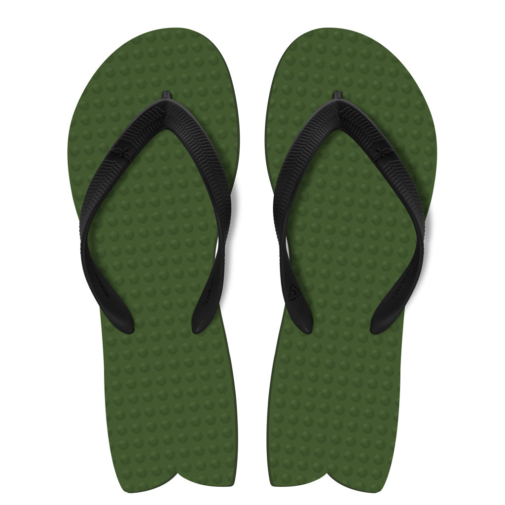 Men's Sustainable Flip Flops Fish Style Army Green with Black Straps
