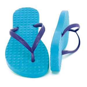 Women's Sustainable Flip Flops Turquoise with Purple Straps