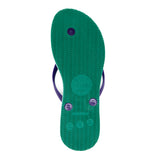 Women's Sustainable Flip Flops Emerald with Purple Straps