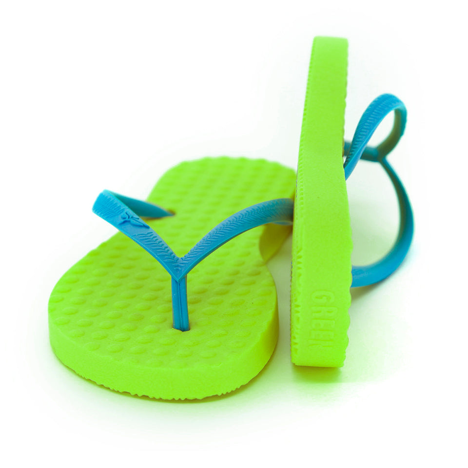 Women's Sustainable Flip Flops Lemon with Turquoise Straps