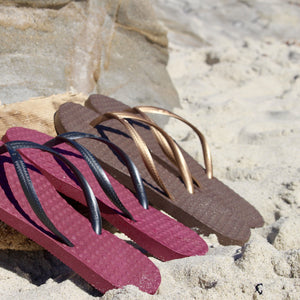 Women's Sustainable Flip Flops Brown with Golden Straps