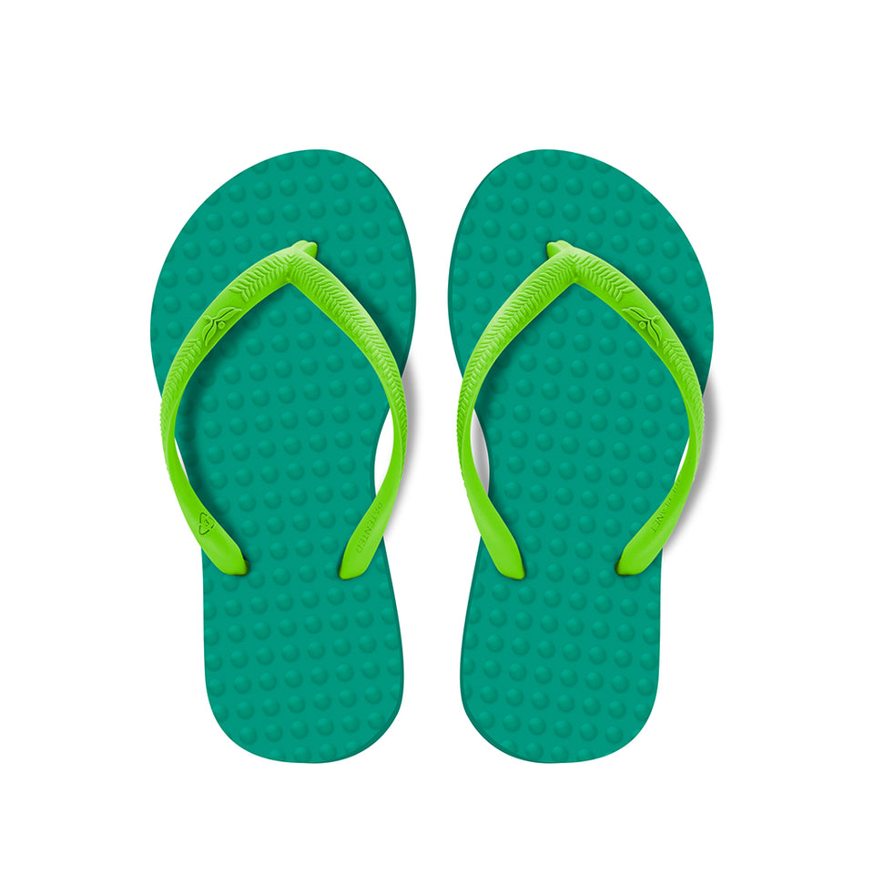 Women's Sustainable Flip Flops Emerald with Lemon Straps – Green
