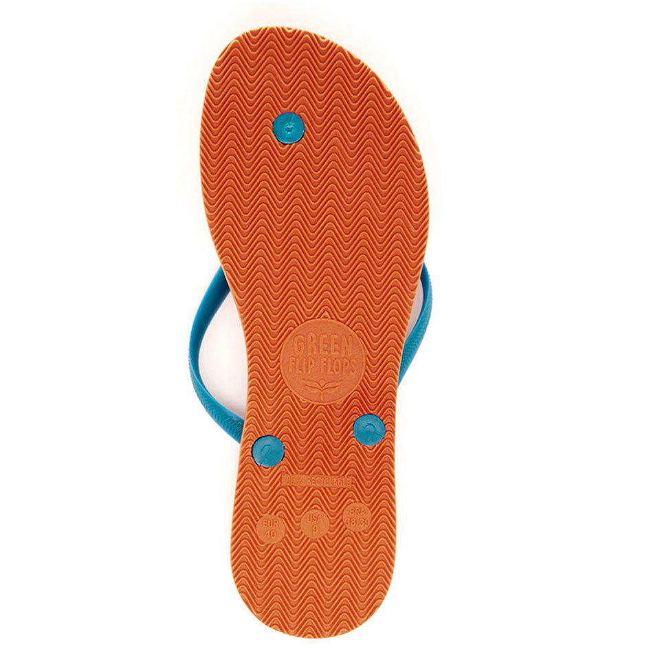 Women's Sustainable Flip Flops Orange with Turquoise Straps