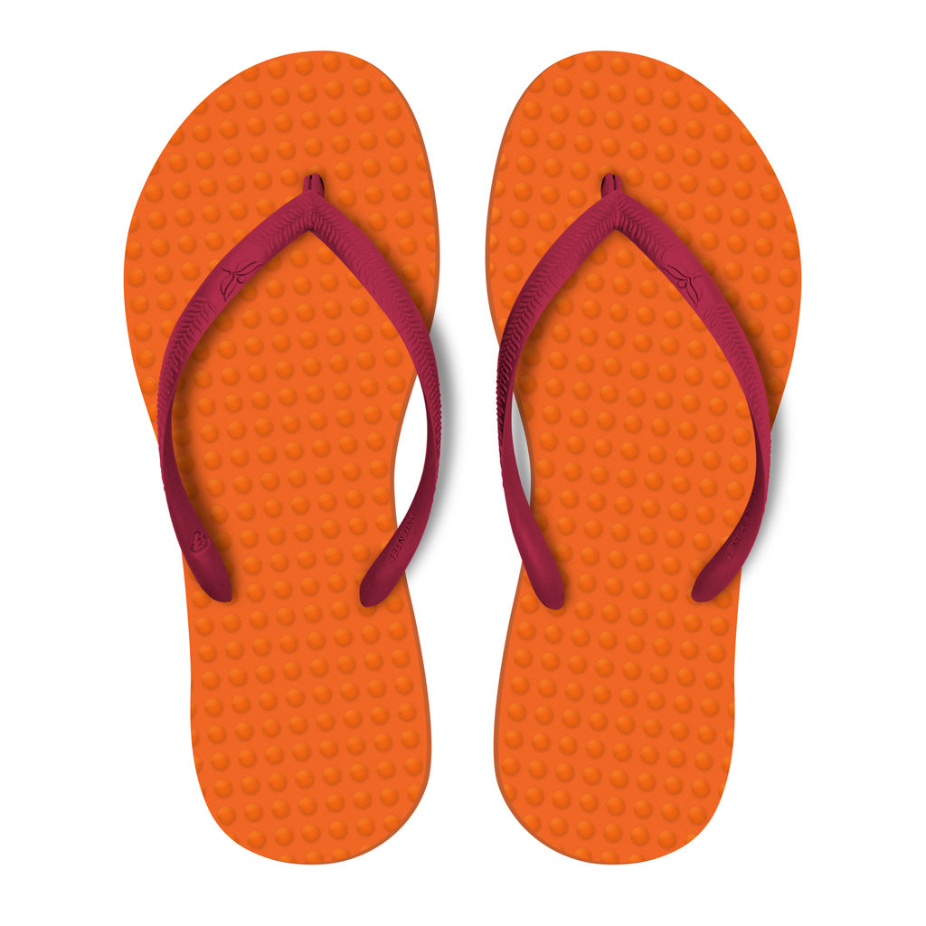 Women's Sustainable Flip Flops Orange with Fuchsia Straps