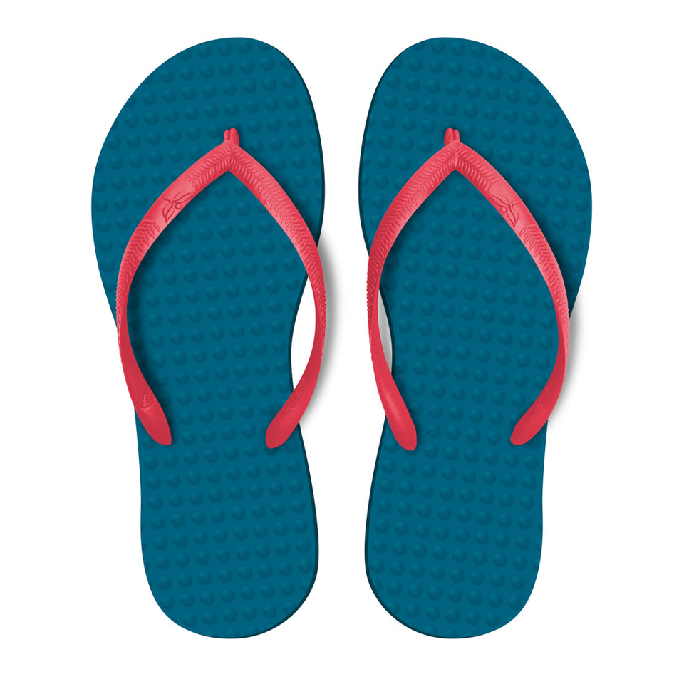 Women's Sustainable Flip Flops Navy with Watermelon Straps