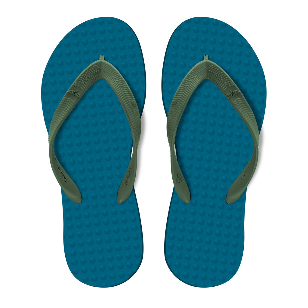 Men's Sustainable Flip Flops Navy with Army Green Straps
