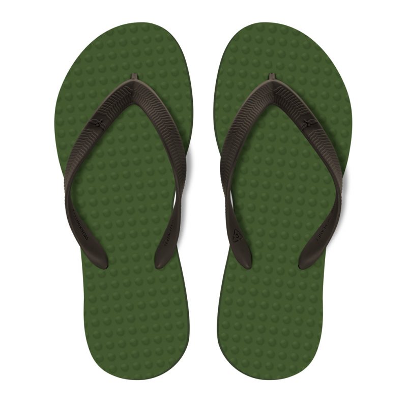 Men's Sustainable Flip Flops Army Green with Brown Straps