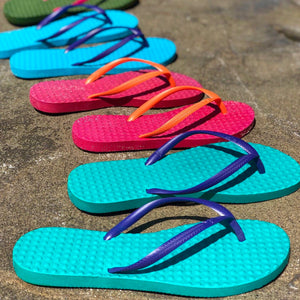 Women's Sustainable Flip Flops Turquoise with Purple Straps