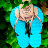 Women's Sustainable Flip Flops Maldives Turquoise sole with Copper straps