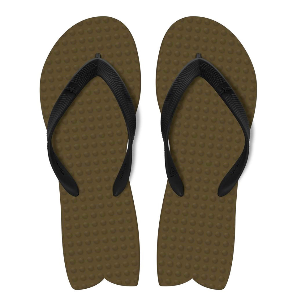 Men's Sustainable Flip Flops Fish Style Brown with Black Straps