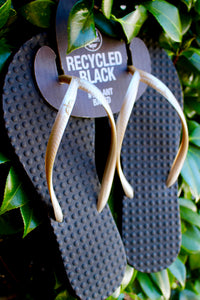 Women's Sustainable Flip Flops Recycled Black with Pearl Straps