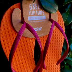 Women's Sustainable Flip Flops Orange with Fuchsia Straps