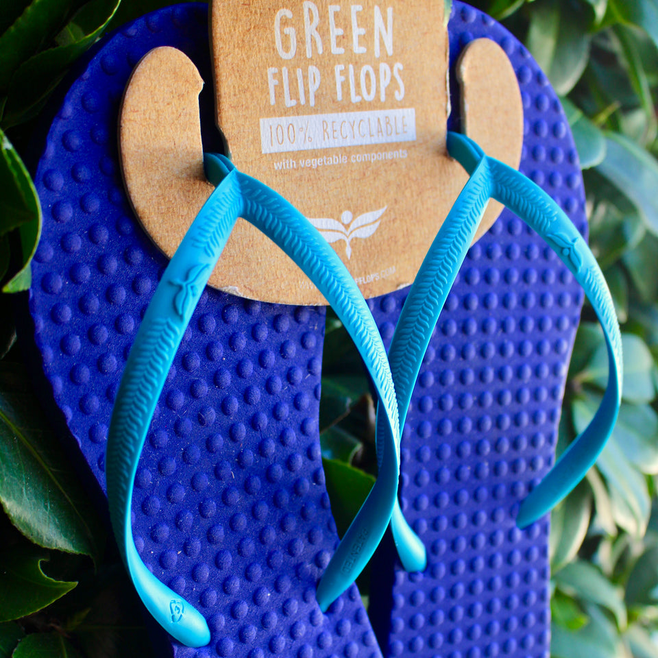 Women's Sustainable Flip Flops Purple with Turquoise Straps