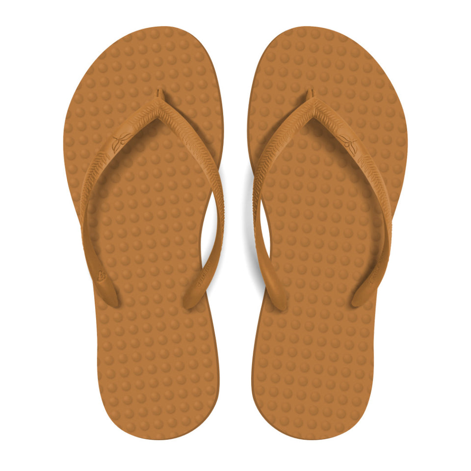 Women's Sustainable Flip Flops Camel with Camel Straps
