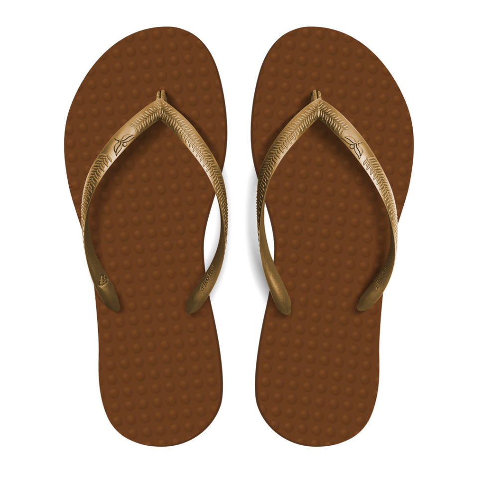 Women's Sustainable Flip Flop Cocoa with Copper Straps