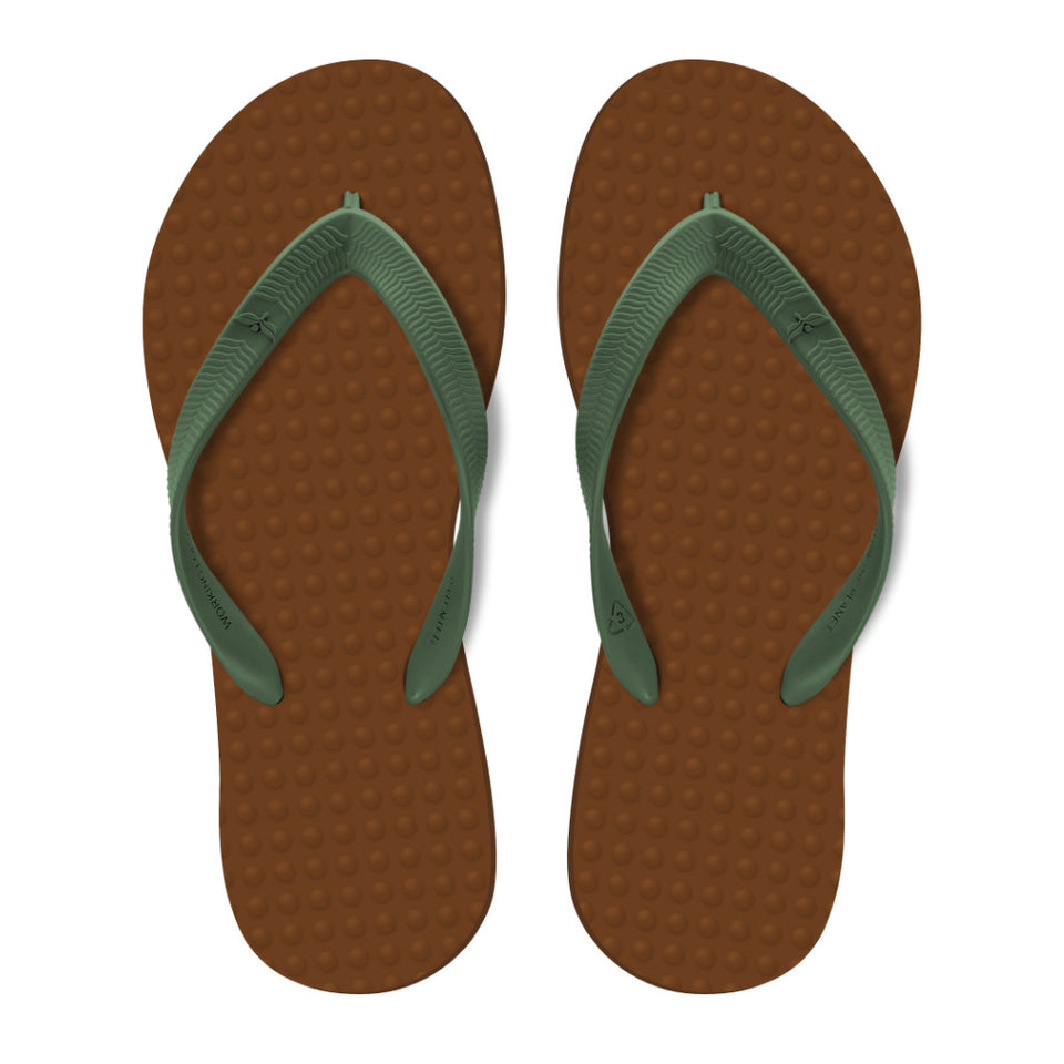 Men's Sustainable Flip Flops Cocoa with Army Green Straps